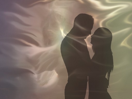 Egy férfi és egy nő sziluette szemben egymással, mintha egy fátyolon keresztül nézve, Kép: pixabay