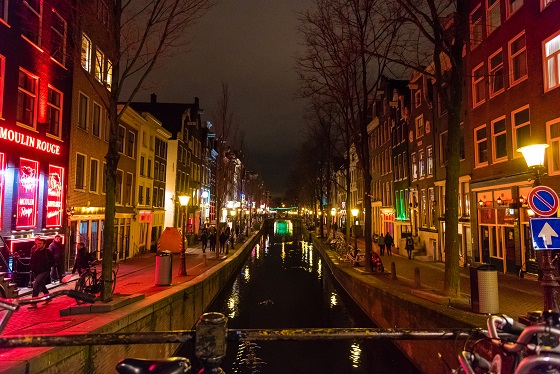 Night Street View In Amsterdam Red Light District