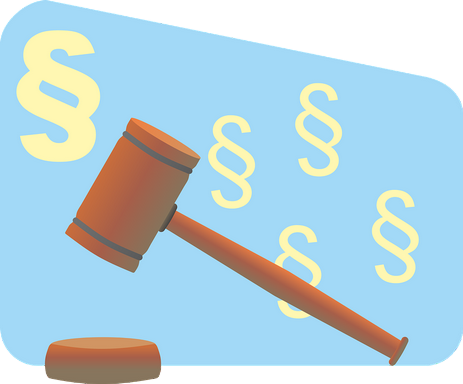 Paragrafus és bírói kalapács grafika, Kép: pixabay