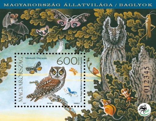 Baglyok bélyegblok, füleskuvik, Kép: Magyar Posta