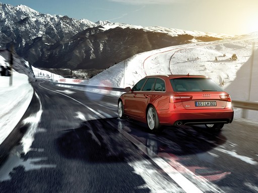 Téli tájban piros kocsi, Kép: Bridgestone