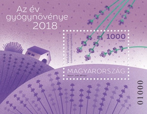 Levendula, az év gyógynövénye, 2018, bélygblokk, Kép: Magyar Posta