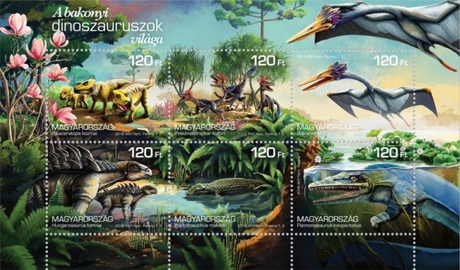 Bakonyi dinoszauruszok világa kisív, Kép: Magyar Posta
